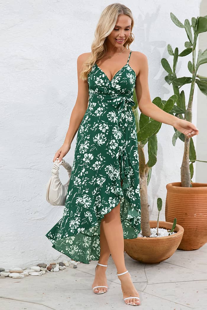 Robe à Motifs Champêtres  Ourlet Asymétrique