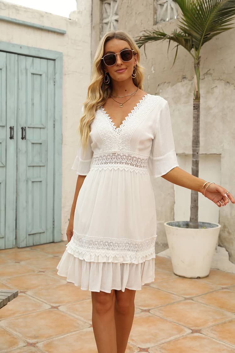 Robe Coupe Droite Dentelle  Femme Champêtre