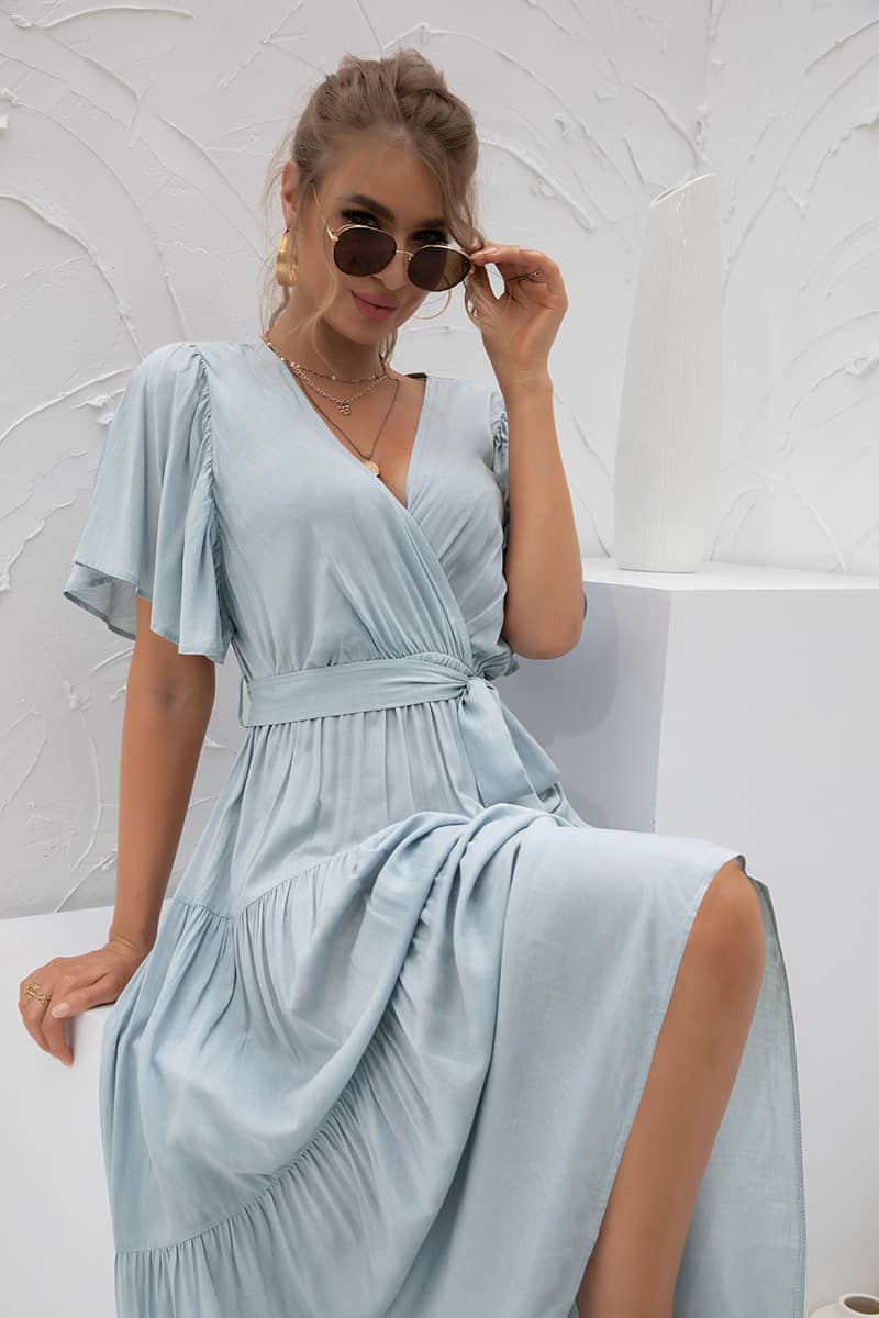 Robe Longue Maxi  Champêtre Bleue