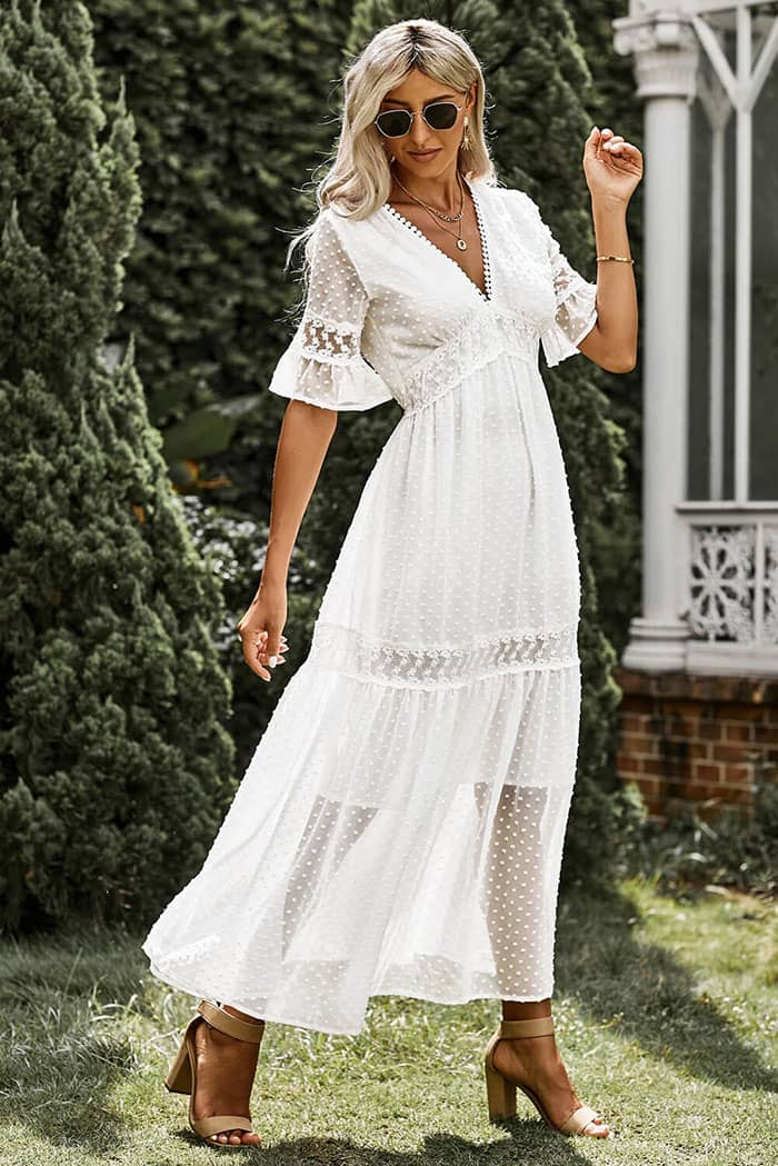 Robe Manche Dentelle  Blanche Champêtre