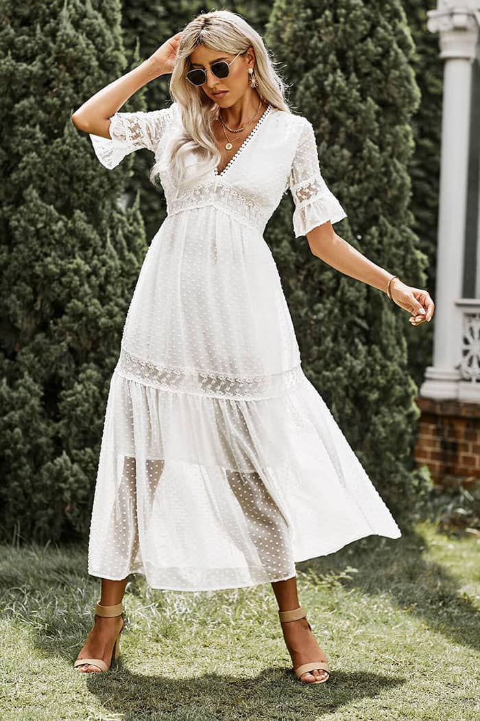 Robe Manche Dentelle  Blanche Champêtre