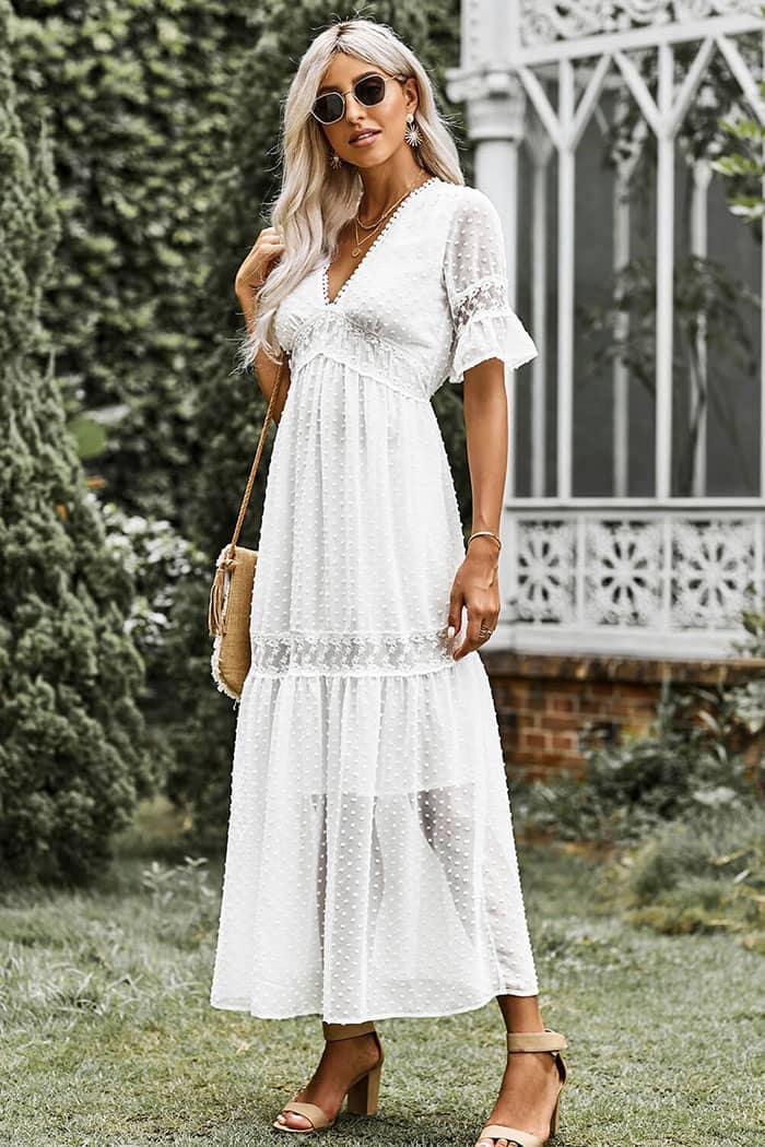 Robe Manche Dentelle  Blanche Champêtre